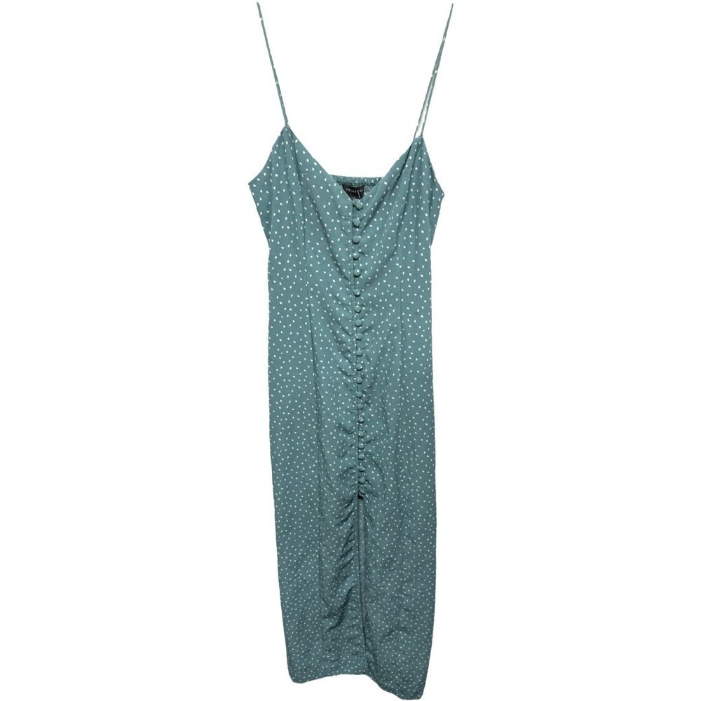 Primark Polka Dot Hi-Lo Button Sleeveless MIDI Dress Blue Size 4 Prep Minimal